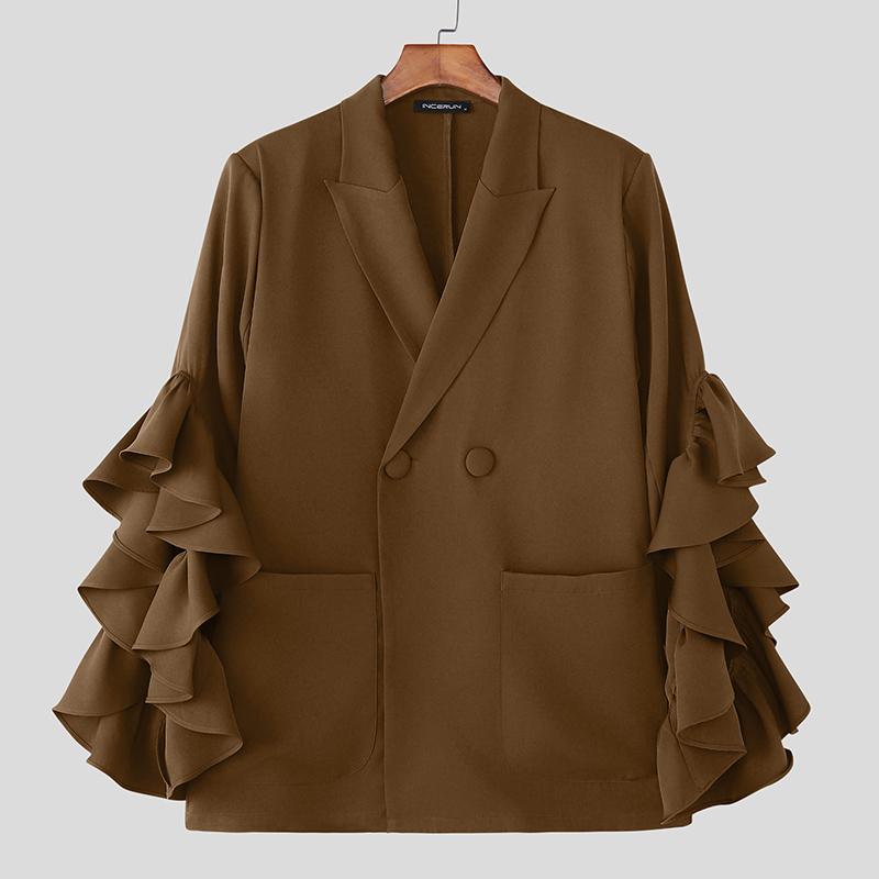 INCERUN Men Lapel Ruffled Splits Sleeve Casual Loose Party Blazer Coats