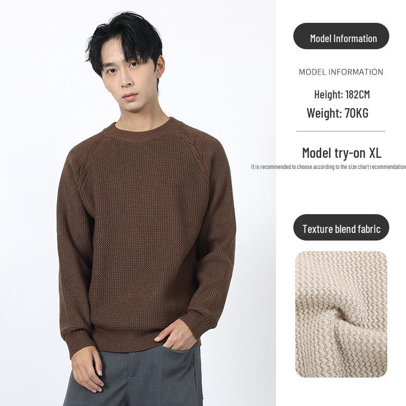 

Мужской свитер класса люкс с волнообразным узором - Круглый вырез, Однотонный, Универсальный, Повседневный вязаный свитер для осени/зимы L цветочный/кофейный