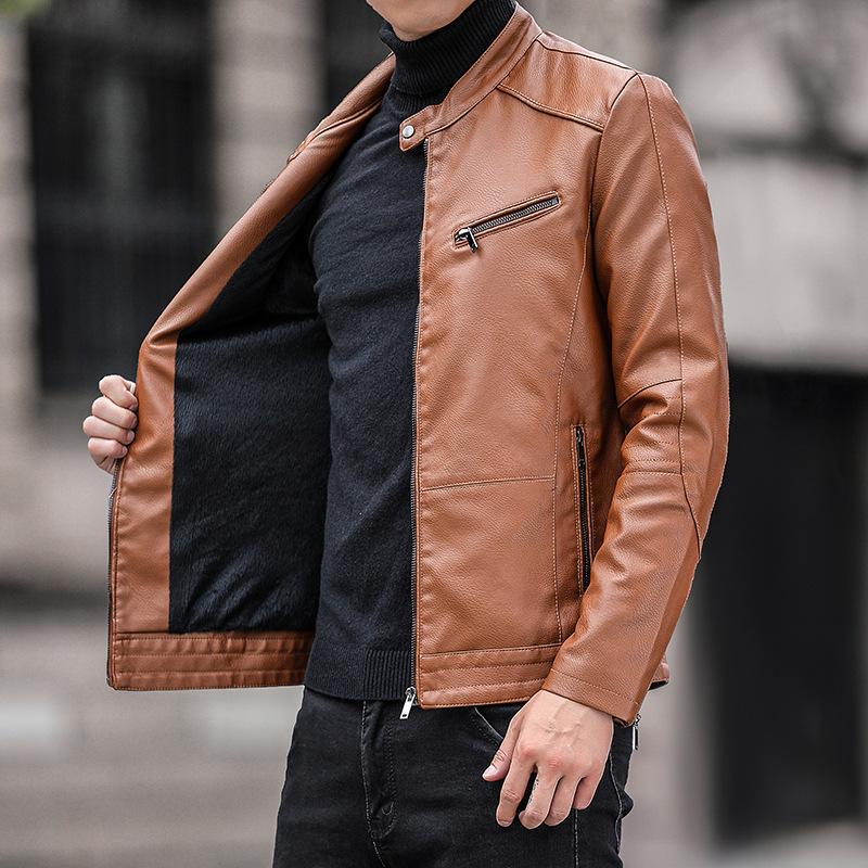 

Мужская кожаная куртка в корейском стиле, повседневная куртка, мужская осенняя зеленая куртка из искусственной кожи, тонкая мотоциклетная куртка, мужская одежда 4XL