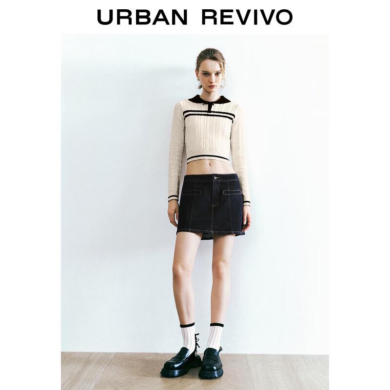 UR Women's Retro Color-Block Bow-Knot Long-Sleeve Knit Top