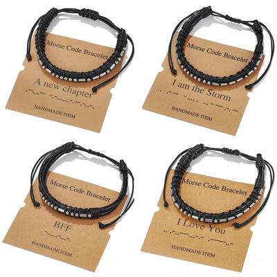 Inspirational Gifts for Men Morse Code Bracelets Mens Bracelets Graduation Gifts for Him Fathers Day Adjustable Leather Bracelet