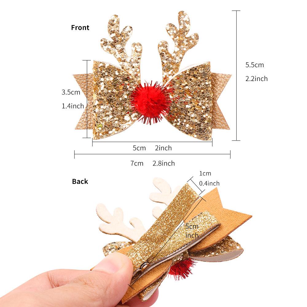 1/2/4PCS Girls Sequins Bowknot Hairpin Christmas Party Child Antler Hair Clip Kids Bling Hairpin Hairs Accessories Birthday Gift