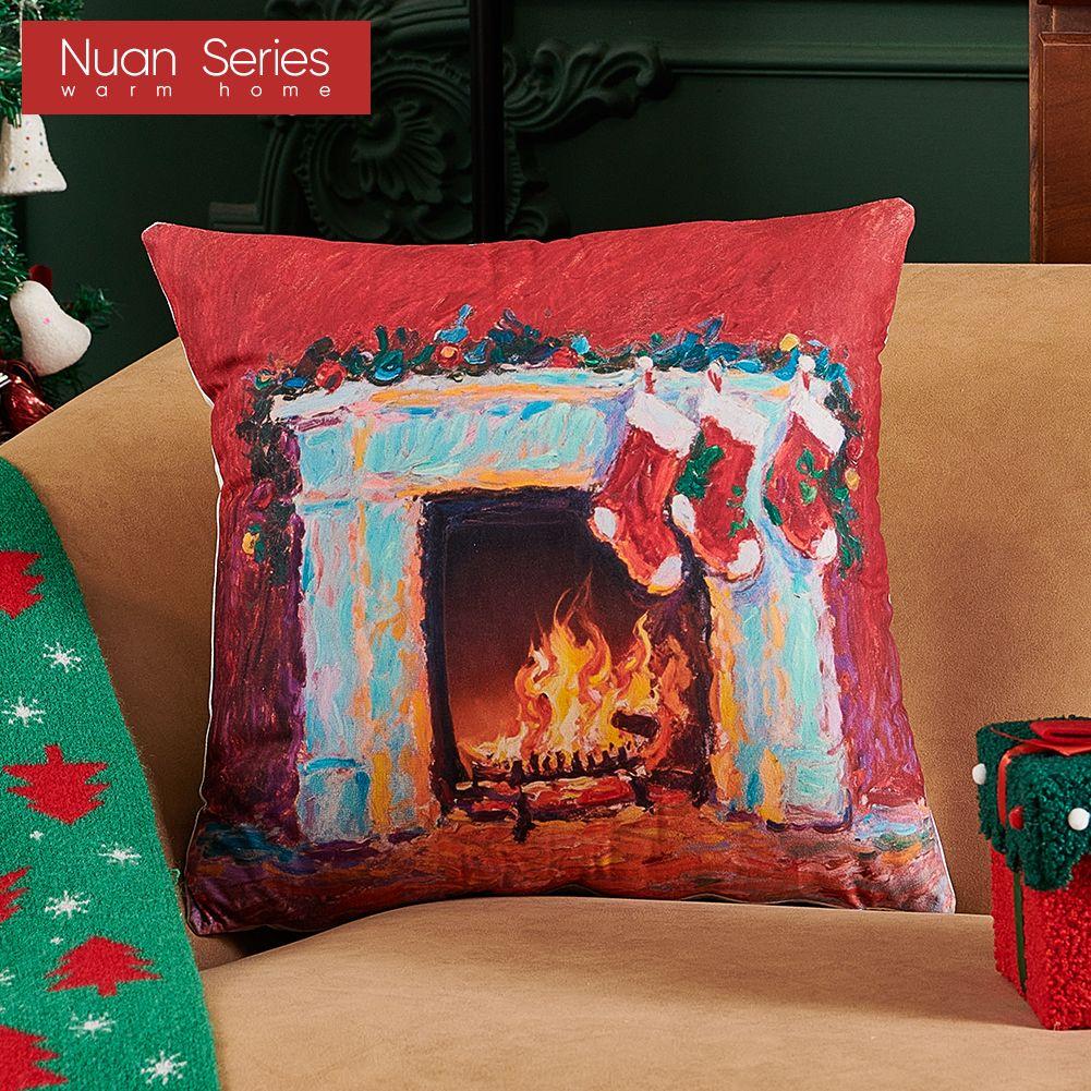 1PC Nuan Series Christmas Pillowcase Cartoon Pattern Printed Soft Cushion Cover for Sofa Living Room Bedroom Home Decor Party Decor