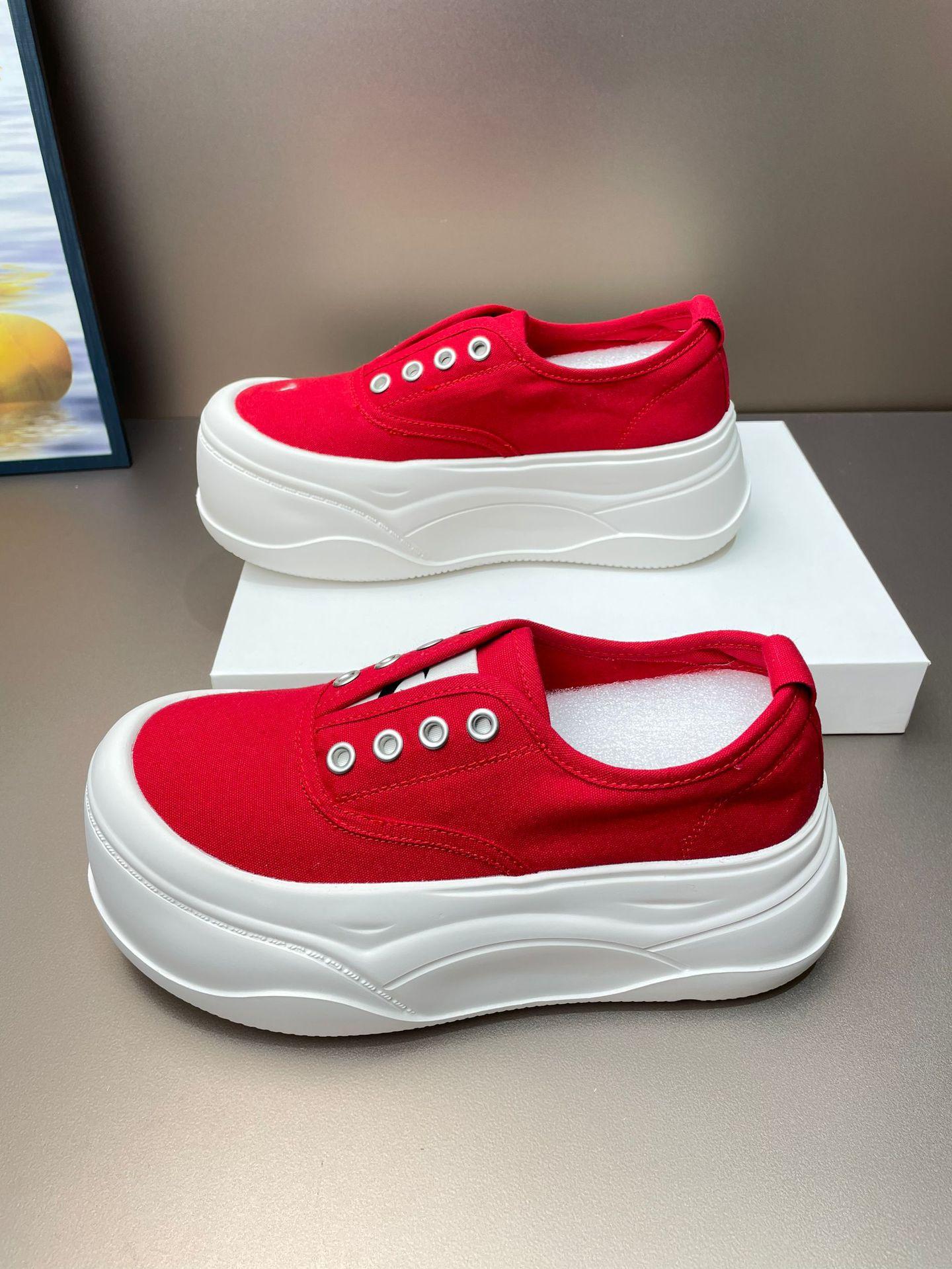 

6Cm thick-soled one-pedal shoes red canvas muffin sole casual shoes high street style fashionable board shoes show long legs 35 красный