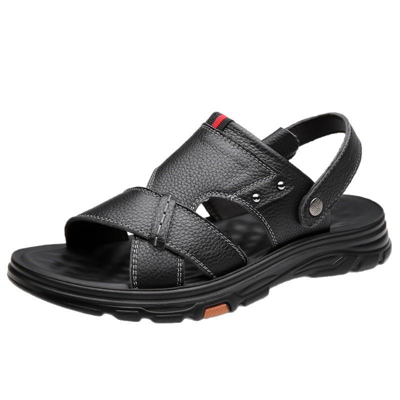 2025 summer new sandals men's leather casual non-slip beach shoes, first layer cowhide sandals