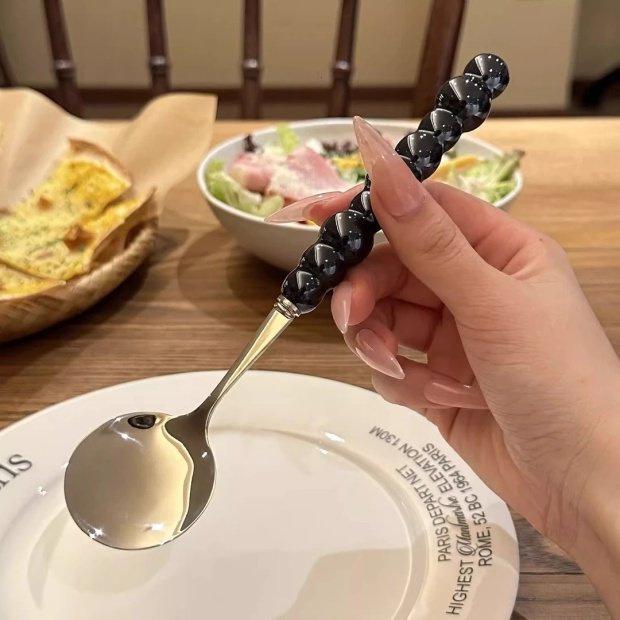 

Luxurious Pearl-Iridescent Ceramic Handle Stainless Steel Spoon