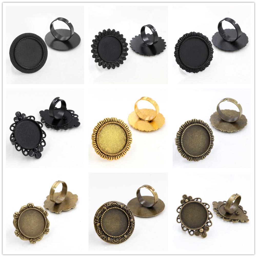 20mm 5 Stück Antik Versilbert Bronze Messing Verstellbare Ringfassungen Leer/Basis,Passend für 20mm Glas Cabochon,Knöpfe;Ringeinfassungen