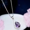 925 Silberplattierte Halskette für Damen mit synthetischem Amethyst-Anhänger Elegante Schlüsselbein-Ketten-Schmuckstücke