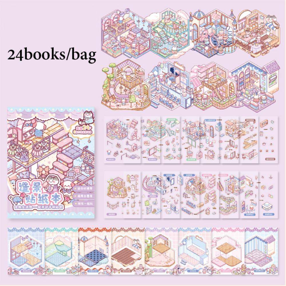 Kawaii 3D Landscape Sticker Book Zoo 8 Scenes Miniature Scene Collection Visual Stacking DIY Cabin Scene Sticker