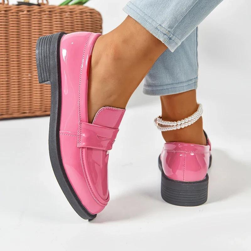 Fashion Women' S Fashion Pointed Toe Pu Leather Loafers Retro Thick Sole Square Pumps for Ladies 2025 Outwear Platform Shoes Mujer