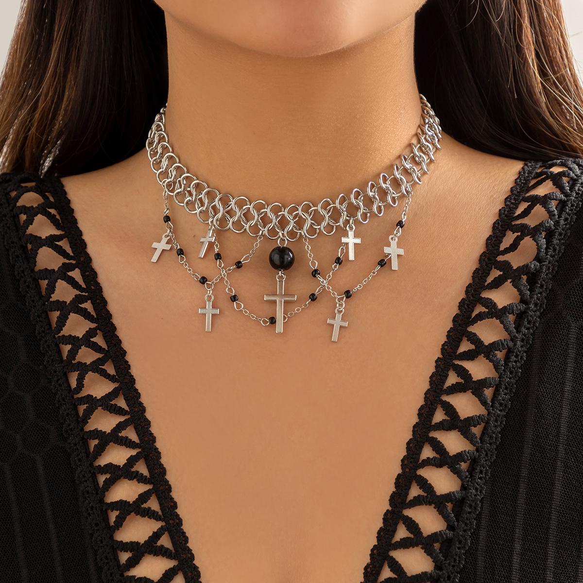 

Punk Thick Chain with Cross Pendant Necklace for Women Gothic Chunky Tassels Choker Collar 2026 Fashion Jewelry Y2K Accessories