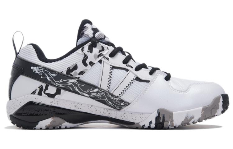 Li Ning Professional Cushioning Abrasion Resistant Support Rebound Low top Badminton Shoes Unisex White Black AYAR015-1