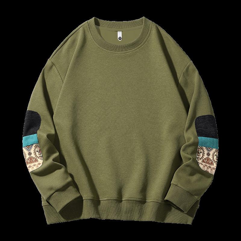 Spring and Autumn Plus Size Men's Fashionable Casual Round Neck Patchwork Printed Hoodie Men's Loose Top Men's Clothing