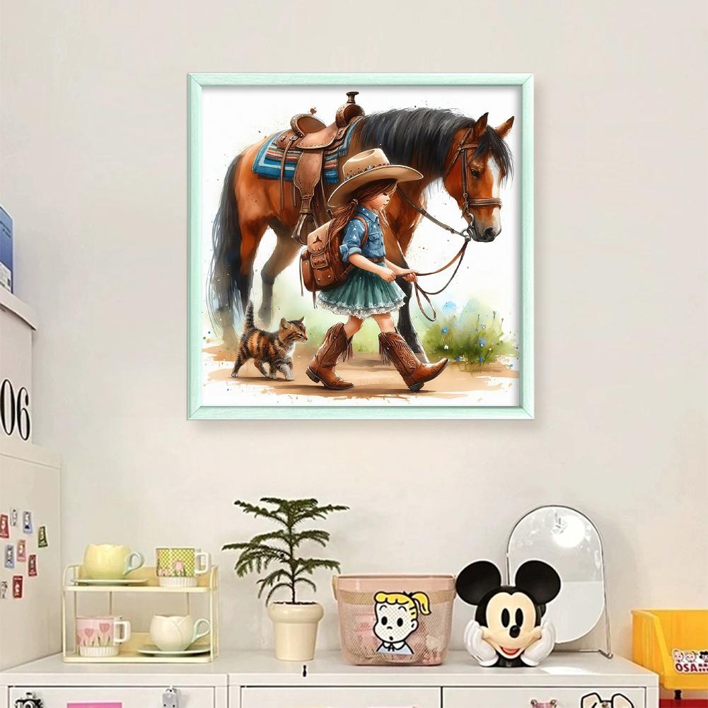 Girl and Horse Printed Cross Stitch Kit DIY 11CT Embroidery Craft Set Home Decor