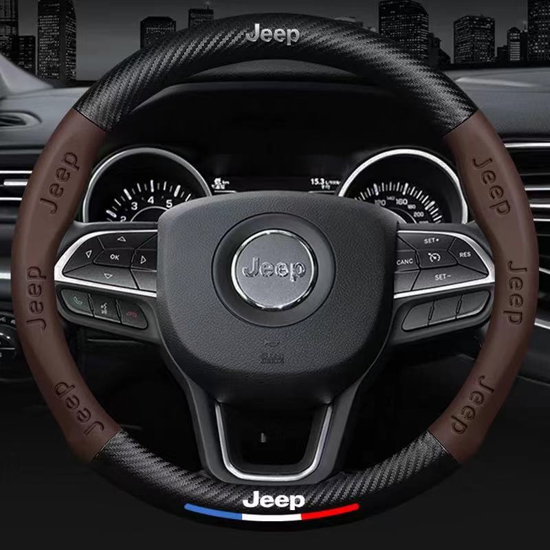 Carbon Fiber Leather Car Steering Wheel Cover Jeep Wrangler Patriot Commander Grand Cherokee Compass Wagoneer Gladiator Renegade