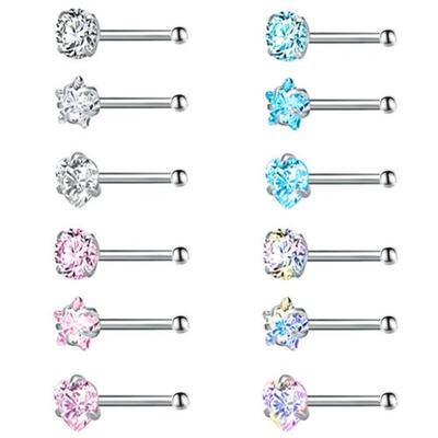 3 Edelstahl-Nasenringe, durchbohrt, Schmuck, Zirkon, Nasennagel, Knorpel, Nasenschmuck
