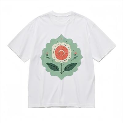 Women's Soft Breathable All Season Classic T-Shirt Floral With Green Frame Tee