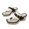 Ladies' Thick Soled Wedge Sandals with Metal Nail Buckle Design - Square Toe Breathable Fabric Cover, Shock-absorbing Rubber Sole, Non Slip Shoes
