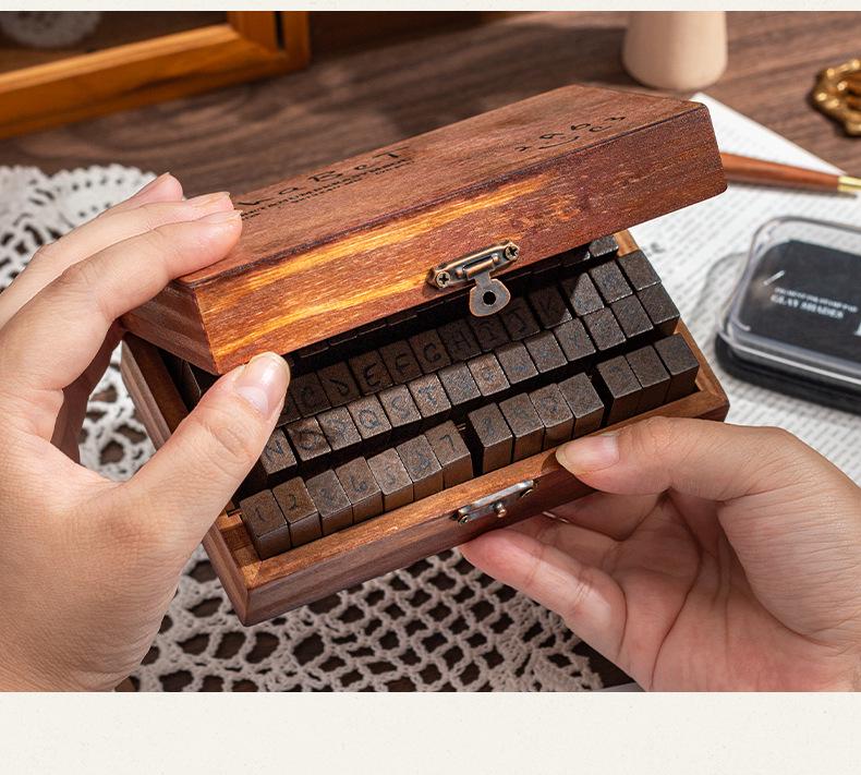70-Piece Retro Wooden Stamp Set: Uppercase, Lowercase, Numbers, Cursive & Standard
