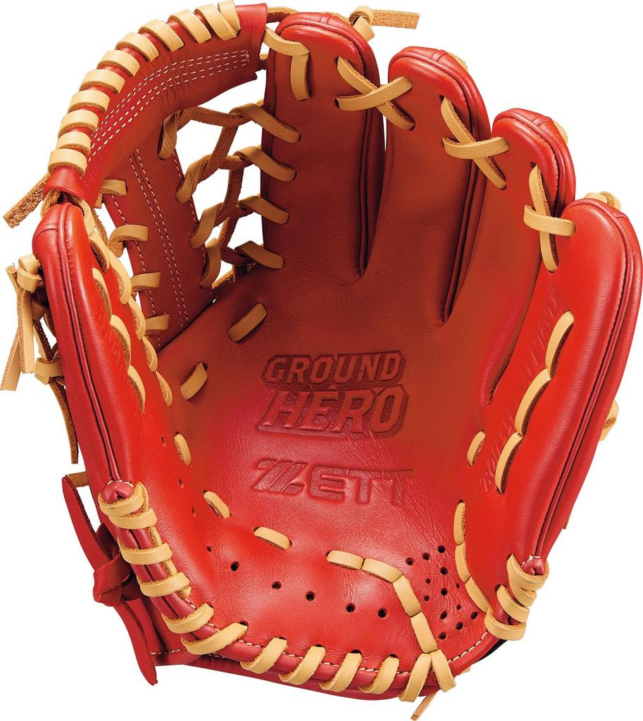 ZETT Youth Baseball Softball Ground Hero Red X Pastel Brown BJGB76545F Glove, All-Around, Left-Handed Throw, (6432), Size M,