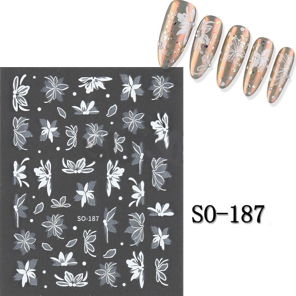 3D Charm Black White Flower Floral Petal Nail Decoration DIY Nail Art Stickers  for Nails