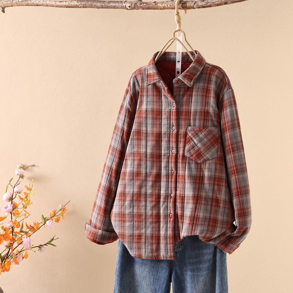 

Plaid Quilted Long-Sleeve Women s Shirt - Stylish, Padded, and Warm for Autumn/Winter Small