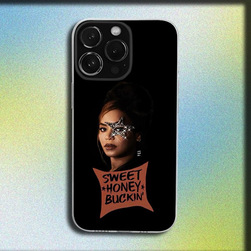 Coque de téléphone pour iPhone 16,15,14,13,12,11 Plus,Pro,Max,XR,XS,X,Plus,SE,Mini - B-Beyonce - Housse Souple Transparente