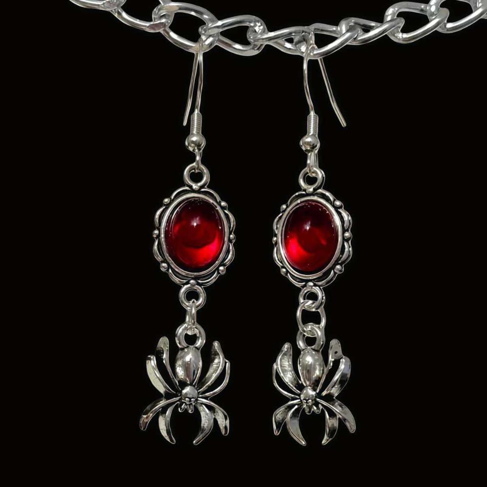 Gothic Punk Red Crystal Spider Long Pendant Earrings for Women Halloween Party Witch Dangle Earrings Jewelry Accessories Gifts