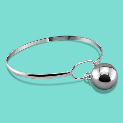 Classic Women's 925 Sterling Silver Bracelet - 16MM Bell Pendant Open Bangle - Charm Jewelry Anniversary Gift