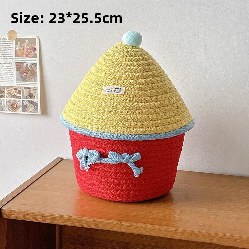 Cute Little House Woven Storage Bin With Cover For Home Bedroom And Kids Room