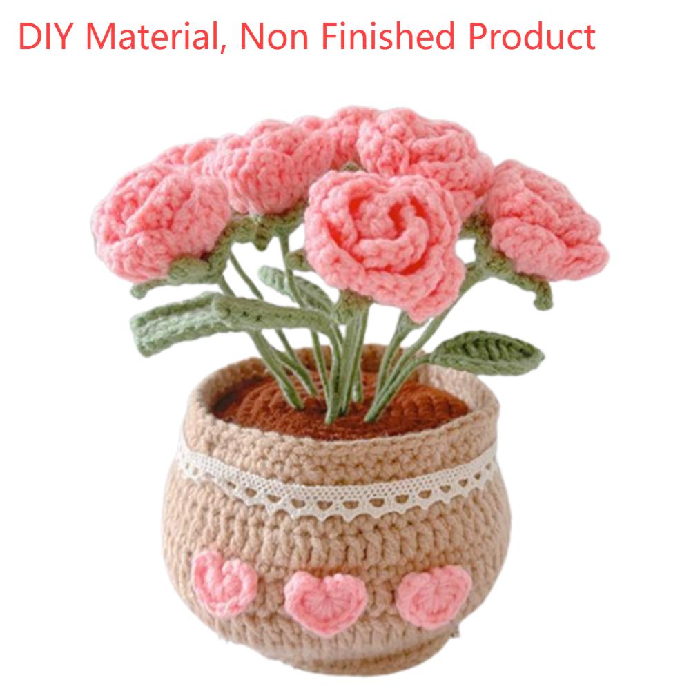 Sztuczne małe rośliny w doniczkach DIY z samouczkami wideo Zestaw do ręcznego dziergania Odporny na zużycie do dekoracji domu i pokoju Ozdoba na biurko