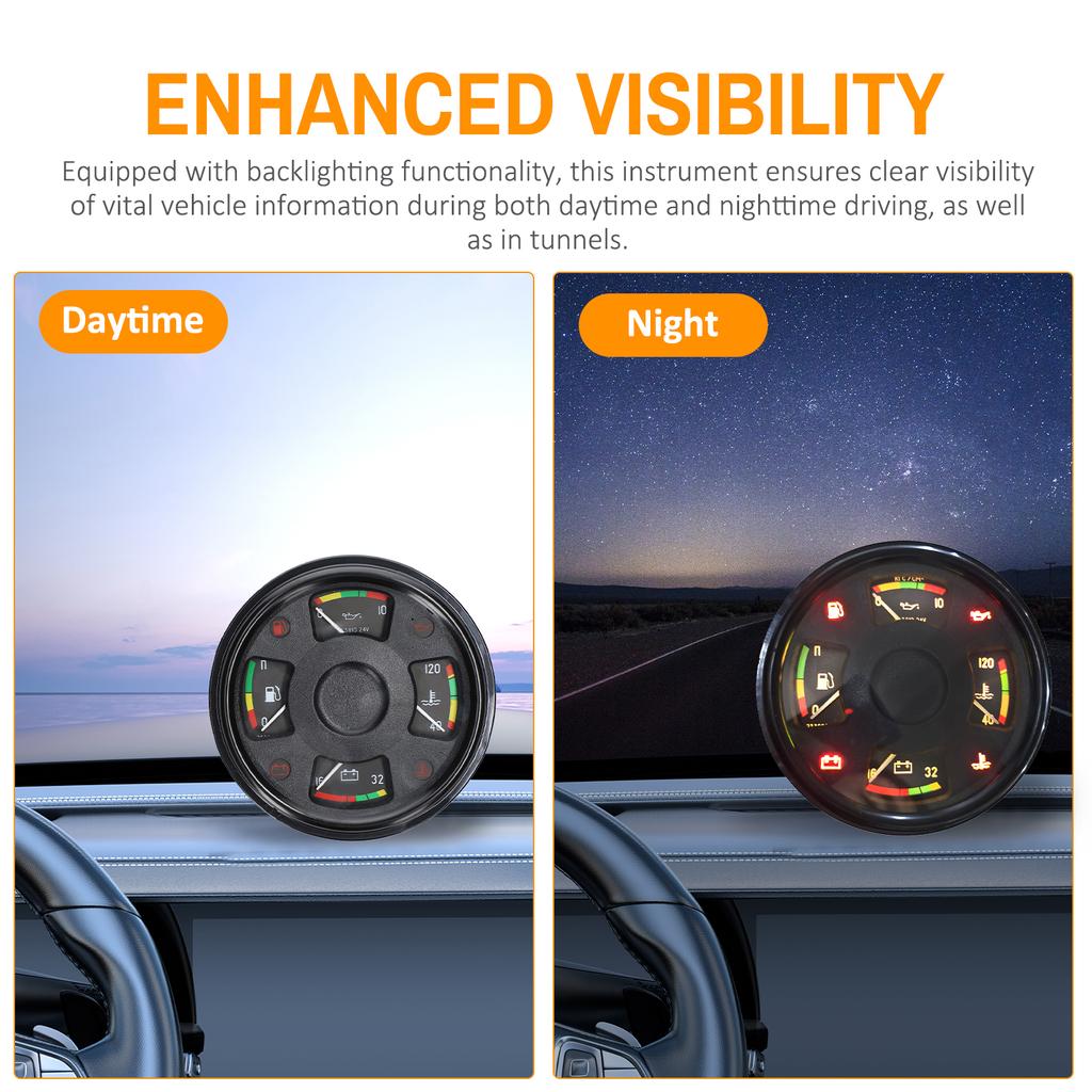 4 In 1 Car Instrument Assembly MultiFunctional Automotive Fuel Gauge Oil Pressure Gauge Water