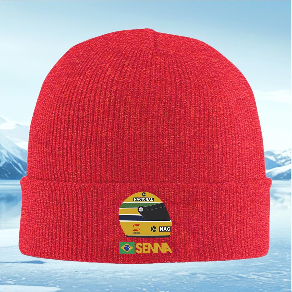Formula racing helmet SENNA Brazil national flag Men Women Unisex Knitted Hat Beanie Pullover Cap Winter Thermal Warm Christmas