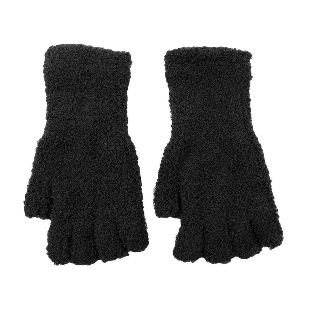 Coral Fleece Half Finger Gloves Solid Color Winter Warm Knitted Gloves Thicken Soft Plush Glove Outdoor Mittens