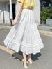 Spring 2025 Sweet Korean High Waist White Lace Midi A-line Skirt