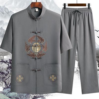 Terno Hanfu de manga curta estilo chinês, terno Tang masculino, terno Tai Chi de verão estilo chinês, terno Zen, roupas masculinas
