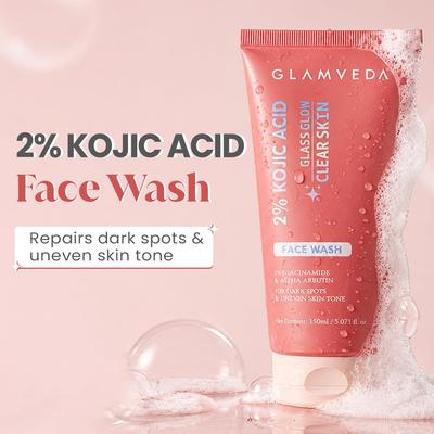 Glamveda 2% Kojisäure Gesichtsreiniger 150ml | Mit Niacinamid & Alpha-Arbutin | Reduziert dunkle Flecken, Pigmentierung, ungleichmäßigen Hautton & Bräuneentfernung | Reinigt