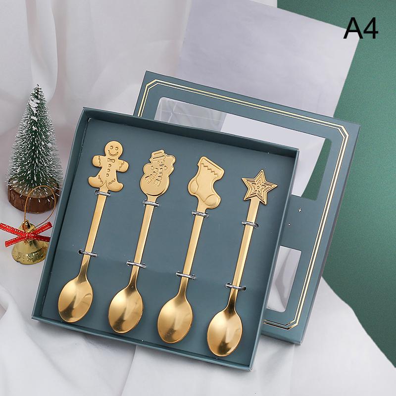 Christmas Spoons Set Portable Travel Use Stainless Steel Santa Claus Elk Snowman Dessert Soup Spoon Xmas Tableware