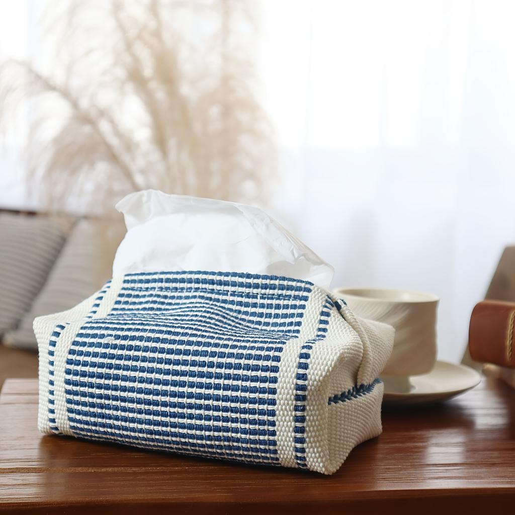 1pc Fashion Farmhouse Style Tissue Box Cover | Woven Style Tissue Box For Living Room, Dining Table, And Car - Modern Art Style