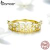 BAMOER Autêntico Prata 925 Coroa de Princesa Cor Dourada Anéis de Coroa para Mulheres Anel de Casamento Joia Anel SCR493
