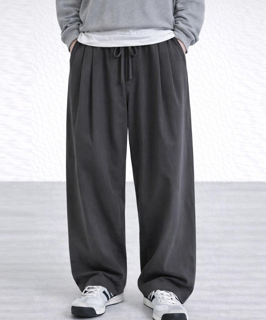 Jikeulib Cotton Double-Pleat Wide-Fit Elastic Waist Pants