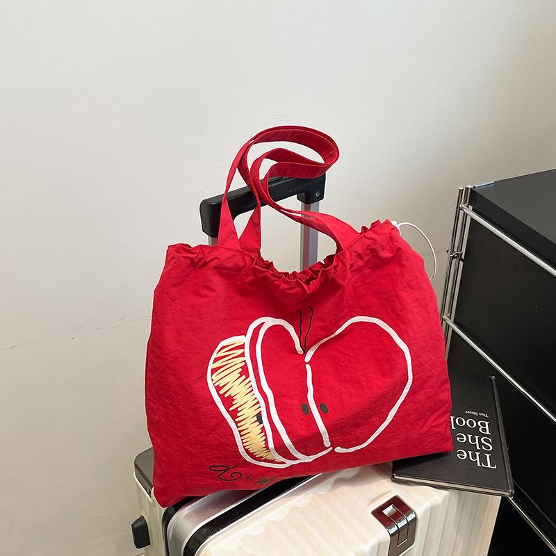 2025 Summer New Drawstring Canvas Bag Student Light Commute Versatile Shoulder Bag Niche Large Capacity Simple