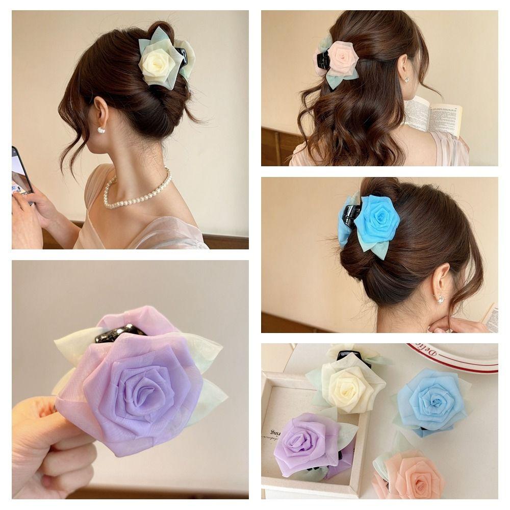 

Korean Style Flower Hair Claw Cloth Hair Crab Clip French Sweet Hair Catches Beach