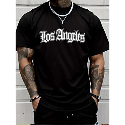 New Men's Casual Polyester Fabric Breathable Round Neck T-shirt with Letter Print Pattern Suitable for Outdoor Shopping Wear