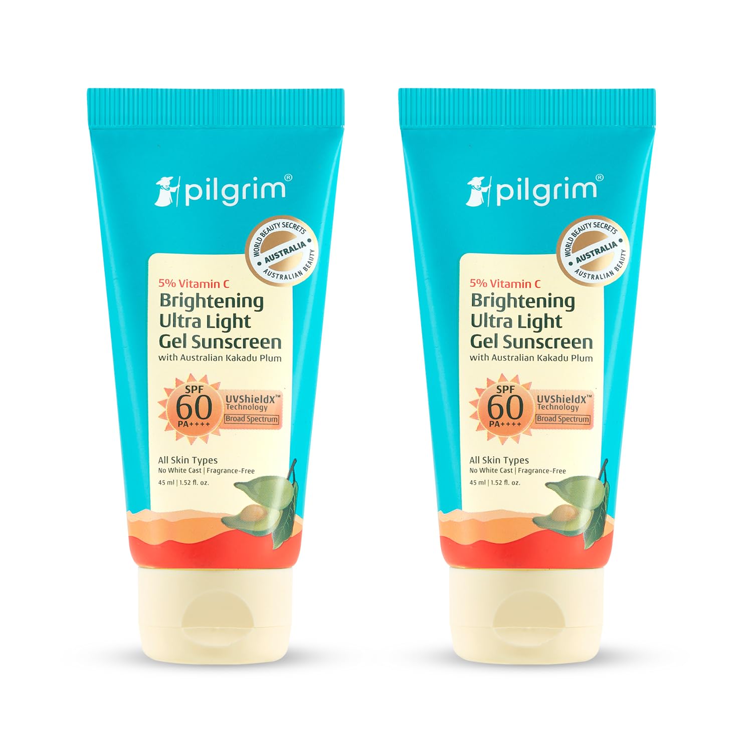 

Pilgrim 5% Vitamin C Brightening Ultra Light Gel Sunscreen SPF 60 Pa++++ 45ml Pack of 2 for All Skin Types