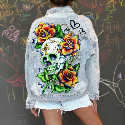 2170 Herbst und Winter Europäische und amerikanische Jeansjacken, langärmelig, mit Kragen, waschbare Jeansjacken für Damen