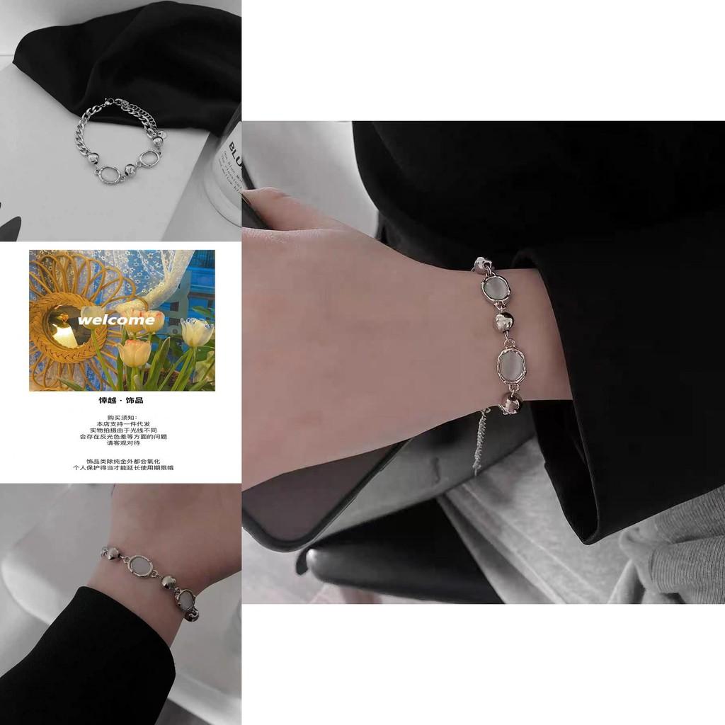 Elegant Titanium Steel Cat Eye Beaded Bracelet For Women Minimalist Design