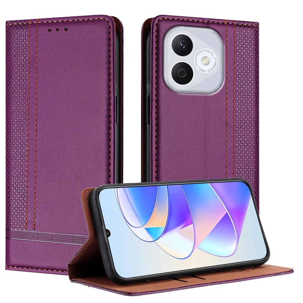 For Honor 400 Lite Case L-Shaped Grid Pattern Leather Stand Phone Cover with Card Slots