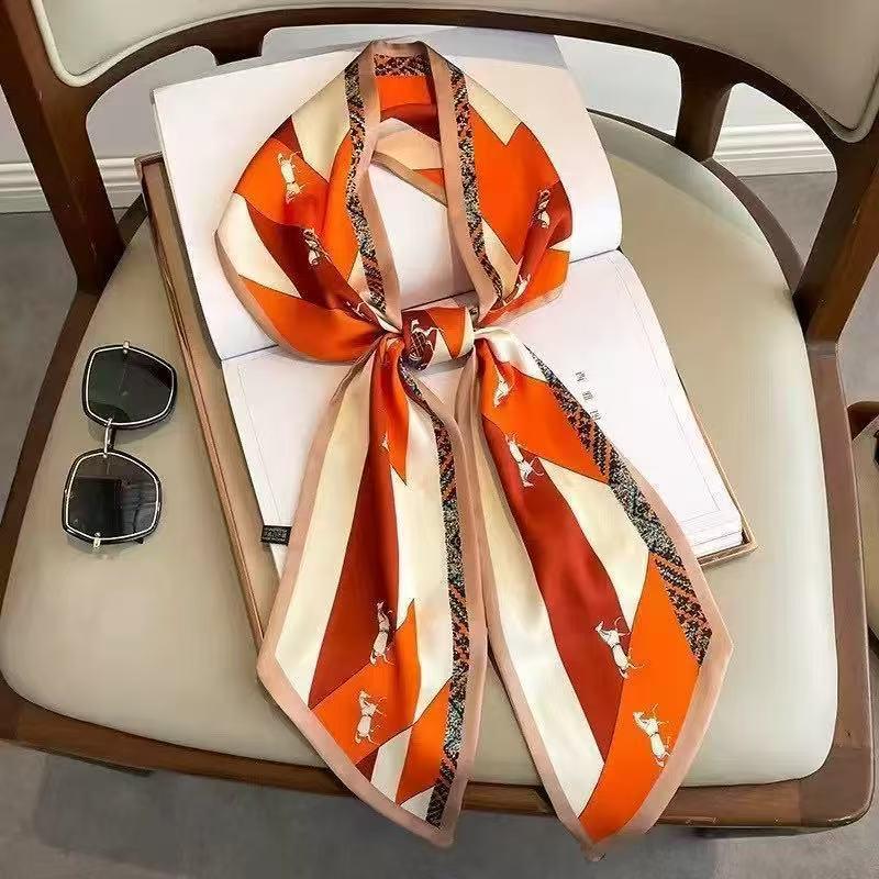 Scarf Long Highend Silk Narrow Print For Spring And Summer Versatile As Shirt Ribbon Belt Or Hair Tie