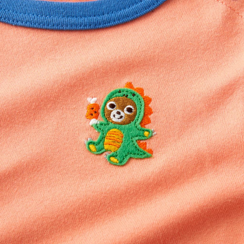 MIKI HOUSE Long Sleeve with Bear and Rabbit for Boys and Orange T-Shirt Design, Girls, Baby, Kids, Children's Clothing, Kindergarten, School,